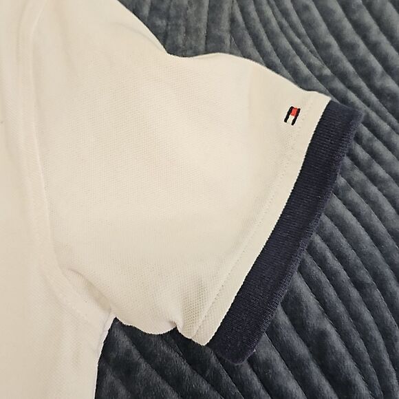 TOMMY HILFIGER Big Boys Striped Collar Embroidered White Polo, Size L (16/18) - Picture 4 of 6